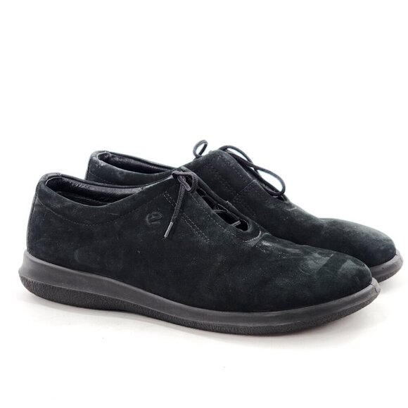 ECCO Walking Casual Oxford Comfort Black Suede Leather Lace Up - Picture 1 of 10